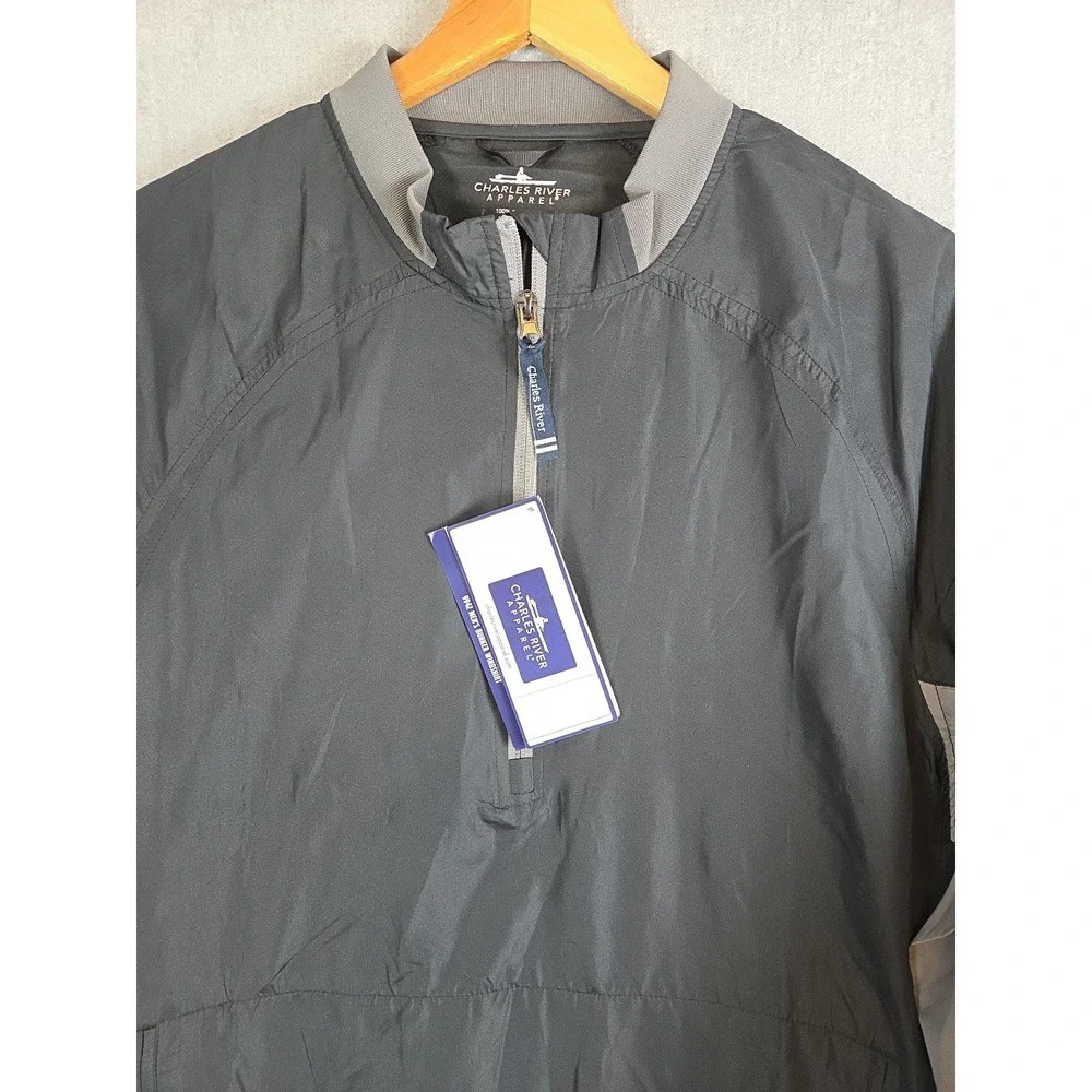 Charles River Mens M Golf Jacket Bunker Windshirt Black Gray‎ Zip Pullover NEW